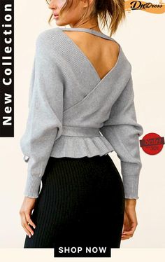 V-neck Slim Belt Sweater Chic Gray V-neck Cardigan, Chic Gray V-neck Sweater, Gray V-neck Top For Winter, Chic Gray V-neck Top, Khaki Green Blazer, Light Blue Blazer, Purple Two Piece, Vintage Dresses Casual, Basic Pattern