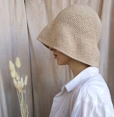 Crochet Summer Hat of Organic Cotton/Bamboo. Sun Hat. Bucket Hat. Beige Natural Panama. Bamboo Summer Cap. Fisherman Hat. Bell Hat Nude Beige Brimmed Cotton Hat, Solid Color Curved Brim Hats For Warm Weather, Beige Bucket Hat With Uv Protection And Flat Brim, Summer Cotton Cloche Hat With Short Brim, Natural Bucket Hat For Spring Outdoor, Spring Natural Color Bucket Hat For Outdoor, Summer Cap For Everyday, Spring Outdoor Natural Bucket Hat, Beige Bucket Hat With Uv Protection For Warm Weather