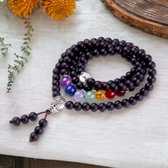 Mala bead chakra bracelet of chakra crystals & black agate beads, use as a bracelet, necklace, & for intention setting Crystals Black, Beads Mala, Intention Setting, Healing Crystal Jewelry, Chakra Jewelry, Chakra Bracelet, Black Agate, Chakra Crystals, Mala Beads