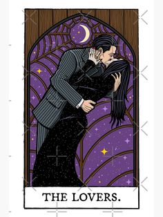 the lovers tarot card with an image of a man kissing a woman