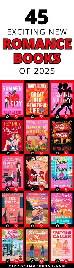 an advertisement for the new romance book, featuring many different covers and title pages in various colors