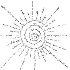 an image of a spiral with words written all over it in black ink on a white background