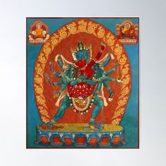 High-quality posters to hang in dorms, bedrooms or offices. Multiple sizes are available. Printed on 185gsm semi gloss poster paper. Additional sizes are available. Devotional cloth paintings in Tibetan Vajrayana Buddhism serve as tools for meditation. They are understood to be the captured image of a visualization of a particular deity by a highly advanced practitioner. Some are intended for regular display before the wider monastic community, including novices, and essentially serve as visual prompts to proper thoughts and actions. Others, of a more esoteric nature and invoking powerful images, can be deemed inappropriate-indeed dangerous-if viewed by the uninitiated or less skilled members of the sangha (Buddhist community). This meditation painting belongs to the latter category. Meditation Painting, Visual Prompts, Powerful Images, Quality Posters, Sale Poster, Meditation, Spirituality, Tools