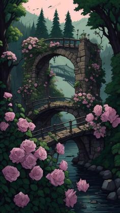 I love those like mysterious pins♥️♥️♥️ Scenic Anime Wallpaper, Flower Garden Illustration Art, Garden Of Roses Aesthetic, Rose Garden Drawing Art, Romantic Phone Wallpaper, Rose Garden Illustration, Anime Garden Aesthetic, Pretty Art Wallpaper, Anime Cute Wallpapers Aesthetic