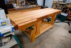 a workbench made out of wood in a workshop