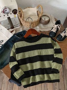 1pc Casual Academy Style Comfortable & Fashionable Loose Fit Deer Fleece Striped Crew Neck Sweater, Suitable For Kids Sweater, Christmas Sweater, Nightmare Before Christmas Kids Outfits, Young Boy Clothes, School & Back To School Boys Outfits, Suitable For Daily Wear, School, Travel, Sports, Autumn & Winter Season Green   Three Quarter Length Sleeve Knitwear Geometric Pullovers Slight Stretch  Young Boys Clothing, size features are:Bust: ,Length: ,Sleeve Length: Christmas Kids Outfits, Nightmare Before Christmas Kids, Sparkly Shorts, Kids Christmas Outfits, Black And White Baby, Boys Denim, Christmas Kids, Boys Bottoms, Boys Sweaters