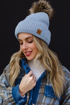 Pastels for the upcoming season? Absolutely! We are loving this light blue knit pom hat that features a large cuff detail and cozy fleece lining to keep you warm this fall and winter. Light Blue Knit, Cable Knit Hat, Trendy Winter, Winter Hats For Women, Cuff Detail, Pom Pom Hat, Fur Pom Pom, Style Expert, Winter Accessories