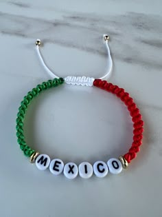 Mexico flag bracelet  Returns & exchanges  NOT ACCEPTED  But please contact me if you have problems with your order. Clay Bead Bracelet Ideas Mexican, Mexican String Bracelets, Mexican Style Bracelets, Hispanic Bracelets, Mexican Bracelets Handmade, Mexico Bracelets, Mexican Bracelets, Mexican Stuff, Flag Bracelet