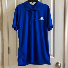 Brand New Adidas Men’s Polo/Golf Shirt Size Medium. Club Red Polo. Climate. Adidas Cotton Golf Tops, Adidas Short Sleeve Golf Tops, Adidas Short Sleeve Tops For Golf, Blue Moisture-wicking T-shirt For Golf, Adidas Sports Shirt, Adidas Blue Sporty Shirt, Blue Short Sleeve Golf T-shirt, Blue Golf T-shirt With Short Sleeves, Blue Collared Golf Shirt