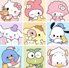 hello kitty and other cartoon characters with different expressions