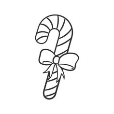 a candy cane with a bow on it's end is drawn in black and white