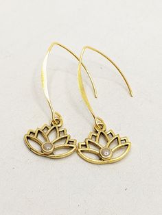 Delicate lotus flower earrings made with gold tone findings.  Approximately 4 cm long. Bohemian Gold Flower Hypoallergenic Earrings, Bohemian Gold Flower Earrings Hypoallergenic, Gold Bohemian Flower Earrings Hypoallergenic, Beige Office, Yoga Chakra, Earrings Golden, Office Outfit, Chakra Meditation, Office Outfits