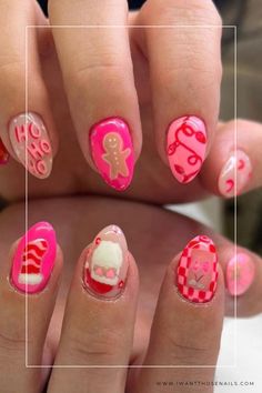 hot pink christmas nails Pink On Pink Nail Designs, Nail Into Christmas, Preppy Nail Ideas Christmas, Pink 20th Birthday Nails, Red And Pink Holiday Nails, Preschool Nail Designs, Light Pink Nails Christmas, Preppy Christmas Nails Acrylic, Christmas Gifts For Nail Clients