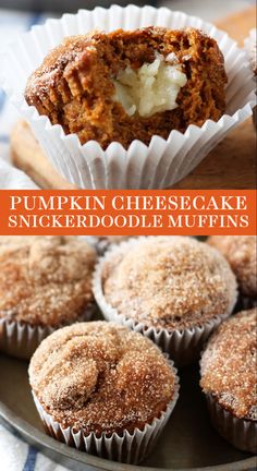 pumpkin cheesecake snickerdoodle muffins on a plate