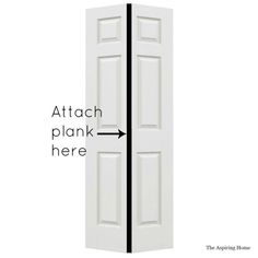 an open white door with the words attach plank here and another arrow pointing to it