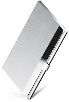 a silver metal business card holder on a white background with clipping for text or image