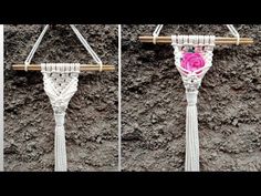 two pictures of the same object, one with a pink rose on it and another with a wooden stick