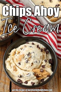 two bowls filled with ice cream and chocolate chips