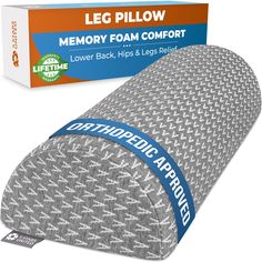 the memory foam comfort pillow is next to it's box