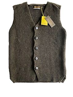 NEAT AND SMART PURE WOOL KNITTED WAISTCOAT IN NICE DARK BROWN COLOUR. THERE IS ALSO GIVE IN THEM WITH THE RIB PATTERN. XL - CHEST 42 PIT TO PIT 21”. LARGE - CHEST 40 PIT TO PIT 20”. Fitted Wool Cardigan, Fitted Wool Vest Top, Classic Sleeveless Wool Top, Fitted Wool Vest For Fall, Fitted Winter Sweater Vest, Fitted Sweater Vest For Winter, Wool Sleeveless Top For Winter, Sleeveless Wool Winter Top, Sleeveless Wool Top For Winter