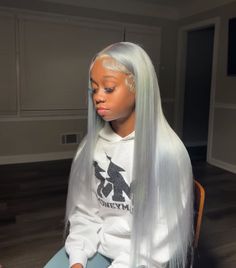 Grey Sew In Weave, Grey Lace Front Wigs Black Women, Grey Wig Black Women, Platinum Gray Hair On Black Women, Middle Part No Edges, No Edges Wig, Grey Wig Install, Grey Frontal Wig, Grey Hair Black Women