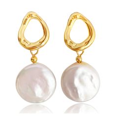 PRICES MAY VARY. [Product]: With special flat round shape, high-quality cultured freshwater baroque pearls make the statement earrings. irregularly baroque pearls are shiny and smooth with beautiful luster, 14K gold plated material inlay, classic and atmospheric style suitable for daily wear and any occasions. [Real Pearl]: The nature pearls come from the core production area of freshwater pearls in China. All freshwater pearls are carefully selected and handpicked to match as a pair with strong Gold Hoop With Pearl, 14k Gold Round Pearl Earrings For Wedding, Hypoallergenic Gold Plated Pearl Drop Earrings, Classic Round Baroque Pearl Earrings, Classic Baroque Pearl Drop Earrings, Round Yellow Gold Baroque Pearl Earrings, Champagne Jewelry, Beachy Earrings, Natural Pearl Earrings