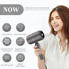 Electric hair dryer folding high-power household hair salon hot and cold wind blue ion barbershop air dryer This hair dryer features a foldable design, making it compact and easy to store, perfect for home use or travel. This is a professional-grade hair dryer, making it suitable not only for home use but also for use in hair salons and barbershops. With its high output, this hair dryer can quickly and efficiently your hair, saving you time and effort. This hair dryer uses blue light ion technol Blow Dryer Hair, Hooded Hair Dryer, Salon Dryers, 2nd Day Hair, Hair Blower, Salon Hair Dryer, Hair In The Wind, Air Dryer, Ionic Hair Dryer