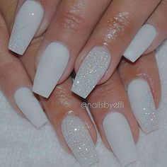 Welcome back to our new Pretty White Nails top collection of ideas and inspirations from Polyvore community. White Glitter Nails, Winter Nails Acrylic, Matte Nails Design, White Acrylic Nails, Diamond Nails, Silver Nails, Prom Nails, Pretty Acrylic Nails, Fancy Nails