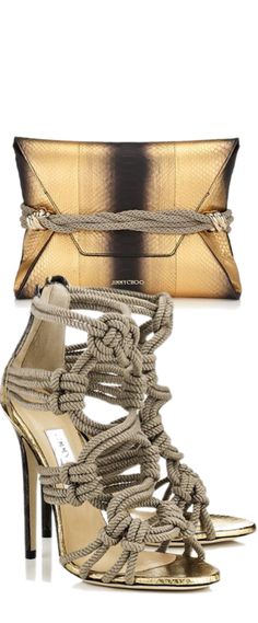 Jimmy Choo DoraGold/Black Metallic Shaded Python with Knots Clutch Bag  Jimmy Choo Braided Rope Sandal Rope Sandals, Jimmy Choo Heels, Olivia Palermo, Fabulous Shoes, Shoe Closet, Jimmy Choo Shoes, Shoe Obsession, Gigi Hadid, Shoe Lover