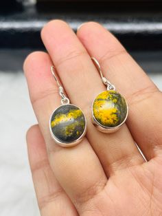 Bumble Be Jasper Earrings, 925 Sterling Silver, Oval Shape, Yellow Color Stone, Natural Gemstone Earrings, Personalization Available, Sale Product Description- Metal > 925 sterling silver Gemstone > Bumble Bee Stone Shape > Oval Setting> Bezel Setting Also In Our Shop Shop▸ https://www.etsy.com/shop/SilverArtjaipur1997?ref=shop_sugg Pendant ▸ https://www.etsy.com/shop/SilverArtjaipur1997?ref=shop_sugg&section_id=39883168 Ring ▸ https://www.etsy.com/shop/SilverArtjaipur1997?ref=shop_sugg&section_