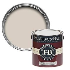 the farrow and ball paint is shown in an open tin with a white background