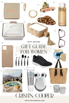 the gift guide for women is shown here