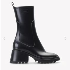 Chloe Betty Rain Boot New Condition - Worn 5 Times - Reference Photos Of Wear Product Details Rain Boot Heel Height: 2” (50 Mm) - Upper: Pvc - Sole: Rubber - Lining: Elastane Fit True To Size, European Fit - Rain Boot - Oversized Internal Zip Color: Black Item Code: Chc19w239g8001 Chole Rain Boots, Chloe Shoes, Rain Boot, Reference Photos, Rain Boots, Heeled Boots, Chloe, Heel Height, Women Shoes