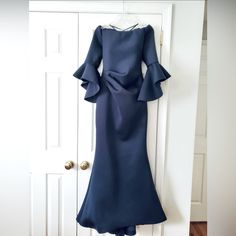 Mother Of The Groom Dress, Worn Only Once. Fully Lined And Very Slimming. Professionally Dry Cleaned. Fitted Evening Dress With 3/4 Sleeves, Elegant Fitted Gown With 3/4 Sleeves, Elegant Cocktail Evening Dress With 3/4 Sleeves, Elegant 3/4 Sleeve Evening Dress, Elegant Evening Dress With 3/4 Sleeves, Blue 3/4 Sleeve Wedding Dress, Blue Evening Dresses With 3/4 Sleeves, Elegant Blue Dress With 3/4 Sleeves, Blue 3/4 Sleeve Cocktail Dress