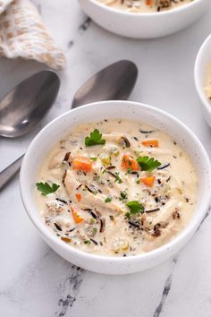 Chicken and Wild Rice Soup - My Baking Addiction Instant Pot Wild Rice Soup, Instant Pot Wild Rice, Creamy Turkey Soup, Turkey Wild Rice Soup, Turkey Rice Soup, Soup With Chicken