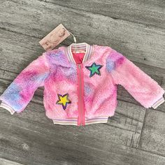 Baby Sara Multi Pink Tie Dye Jacket With Sequined Stars In Size 12 Months. Wrists, Collar And Waist Area Of Jacket Have Glittered Stripes Of Blush, Purple, And White. Never Worn With Tags Still Attached To Jacket Multicolor Fall Outerwear For Playtime, Playful Pink Winter Outerwear, Cute Multicolor Outerwear For Playtime, Multicolor Long Sleeve Outerwear For Playtime, Cute Purple Winter Outerwear, Tie Dye Jacket, Ralph Lauren Harrington Jacket, Girls Trench Coat, Pink Winter Coat