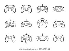 set of video game controller line icons