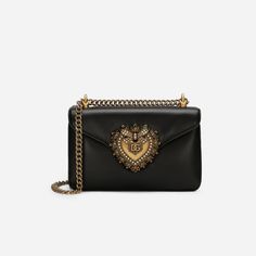 Devotion Smooth Shoulder Bag in Black Handbags DOLCE & GABBANA - LOLAMIR Dolce And Gabbana Handbags, Micro Bags, Hardware Logo, Medium Sized Bags, Black Leather Crossbody Bag, Dolce E Gabbana, Hair Accessories Jewelry, Timeless Accessories, Black Cross Body Bag