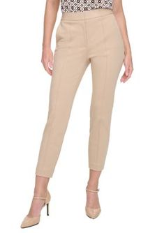 Fashioned in a slim silhouette, these ankle-length pants from Tommy Hilfiger add chic style to your wardrobe. | Tommy Hilfiger Women's Pintuck Slim Leg Ankle Pants, Sand, 4 Fitted Tommy Hilfiger Bottoms For Fall, Tommy Hilfiger Fitted Bottoms For Fall, Classic Cropped Leg Dress Pants, Beige Cropped Leg Pants For Work, Elegant Cropped Leg Bottoms For Business Casual, Tommy Hilfiger Straight Leg Spring Pants, Chic Tailored Cropped Leg Dress Pants, Chic Tailored Cropped Dress Pants, Chic Cropped Leg Dress Pants For Business Casual