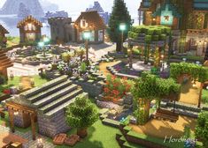 Minecraft Compound Ideas, Panda Home Minecraft, Minecraft World Inspiration, Small Town Minecraft, Cute Minecraft Town, Minecraft One Block Sky Block Ideas, Minecraft Aesthetic Village, Minecraft Build Aesthetic, Cute Minecraft Build Ideas