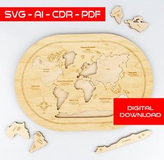 a wooden world map is shown on a white background with qr code in the foreground