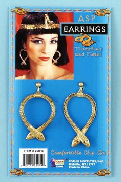 Cleopatra Asp Earrings - Candy Apple Costumes - Greek & Roman Costumes Roman Costumes, Gold Cleopatra, Egyptian Clothes, Apple Costume, Pharaoh Costume, Egyptian Clothing, Roman Costume, Australian Costume, Addams Family Costumes