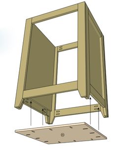 an overhead view of a wooden shelf with measurements for the top section and bottom portion