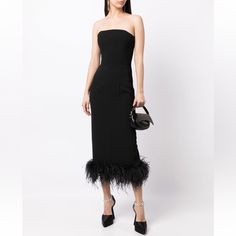 Worn Once To A Wedding- Like New Condition Feather Trim Dress Cocktail Black, Off-shoulder Feather Trim Cocktail Dress, 16 Arlington Feather, Black Mini Dress With Feather Trim For Evening, Feather Trim Dress, Black Feather Trim Mini Dress, 16 Arlington, Feather Trim, Trim Dress