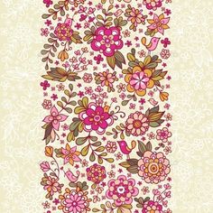 a floral background with pink flowers and green leaves on the bottom half of the border