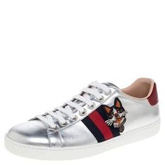 ad eBay - The retro-looking design is inspired by a Gucci sneaker from the 1970s, with Web stripe along the sides. Blue ayers snake detail on the back of one shoe and red ayers snake detail on the back of the other shoe. Luxury Gucci Sneakers With Embroidered Logo, Gucci Leather Sneakers With Embroidered Logo, Gucci Low-top Sneakers With Logo Detail, Gucci Designer Sneakers With Embroidered Logo, Gucci Custom Sneakers With Embroidered Logo For Streetwear, Designer Gucci Sneakers With Embroidered Logo, Gucci Custom Low-top Sneakers With Embroidered Logo, Custom Gucci Low-top Sneakers With Embroidered Logo, Gucci Custom Lace-up Sneakers With Embroidered Logo