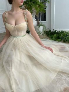 Ivory Sun Dress | Teuta Matoshi 18th Ideas, Debut Gowns, Tulle Ball Gown Wedding Dress, Tea Length Prom Dress, Tea Length Tulle, Gown Ideas, Beaded Party Dress, Special Occasion Gowns, Banquet Dresses