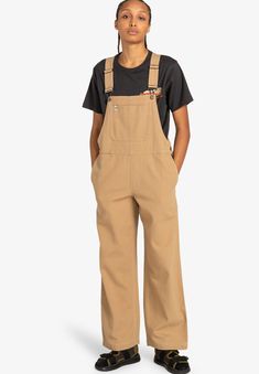 Element UTILITY TWILL - Hängselbyxor - kha Dungaree For Women, Streetwear Women, Boyfriend Fit, Streetwear Outfit, Dungarees, Recycled Cotton, Chest Pocket, Cotton Twill, Full Length