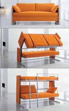 four different views of an orange couch