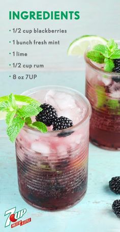 two glasses filled with ice and blackberries